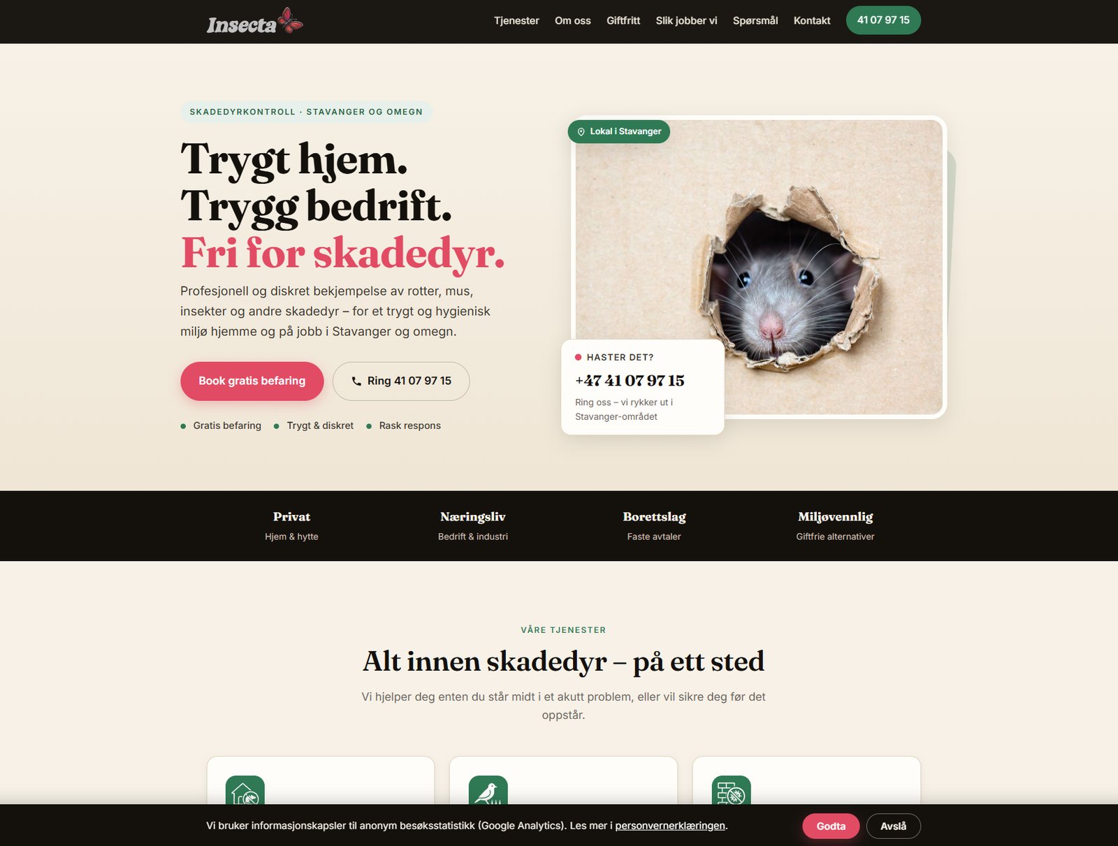 InsectaVeto – slik nettsiden ser ut i dag